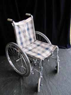 Wheelchair (G) Tartan Fabric (H: 0.9m W: 0.6m D: 0.7m)