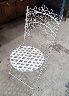 Chair White Wrought Iron  Folding - Flower Design (H: 0.96m x W: 0.4m x D: 0.4m)