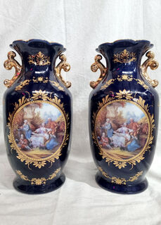 French Style Vase - Blue, Porcelain (H: 30cm x Dia: 15cm)