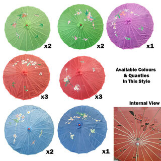 Parasols Medium w/ Painted Flowers Assorted (H: 53cm x Dia: 85cm)