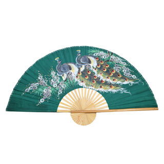 Fans Oriental - Green W/ Peacocks (When Open H: 0.9m x W: 1.5m)