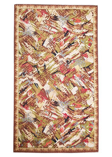 Rug #313 Abstract Green, Cream, Brown & Red (0.9m x 1.7m)