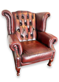 Armchair #4 Wingback Red Leather (H: 1.03m x W: 0.9m x D: 0.9m)