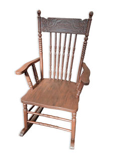 Rocking Chair #1 Dark Brown Carved Back ( H: 104cm x W: 60cm x D: 48cm)