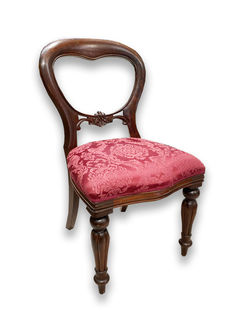 Dining Chair #8 Victorian Balloon Back Maroon (H: 90cm x W: 46cm x D: 41cm)