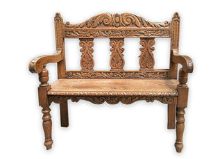 Bench Seat #14 Carved Wood Two Seater (L: 1m H: 0.97m D: 0.46m)