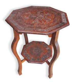 Coffee Table #8 Octagonal Carved Top (H: 71cm D: 56cm W: 56cm)