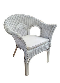 White Cane Chair With Padded Cushion (H: 0.81m x W: 0.67m x D: 0.56m)