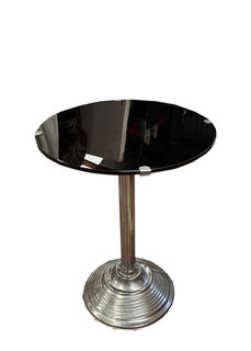 Art Deco Coffee Table Round Black & Chrome   (D: 0.36m H: 0.48m)