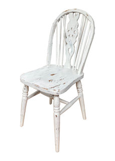 Kitchen Chair White Destressed Round Back (H: 90cm x W: 37cm x D: 45cm)