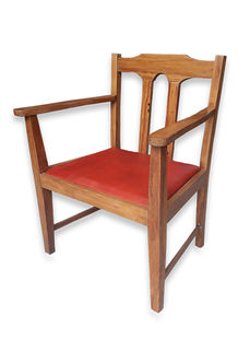 Wooden Armchair w/ Red Vinyl Seat (H: 84cm x W: 68cm x D: 48cm)