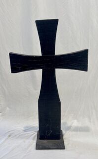 Gravestone Cross C - Black Wooden (W: 0.6m x H: 1m)