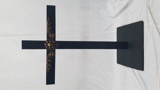 Gravestone Cross F - Black & Gold w/ Skull (W: 0.7m x H: 1m)