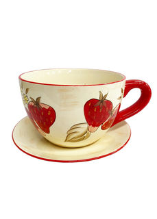 Teacup w/ Saucer Large Strawberry Design (D:  25cm x H: 20cm)
