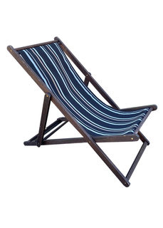Deck Chair Dark Wood Brown and White Striped (folding)