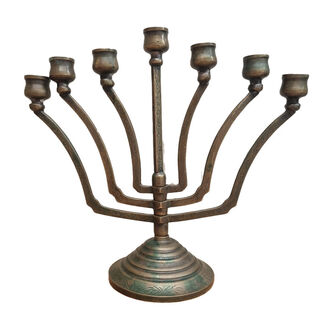 Menorah - 7 Branch Temple Style Bronze / Brass (H: 25cm x W: 11cm x L: 28cm)