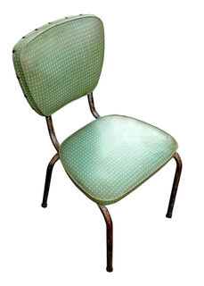 Green Vinyl Retro Chair w/ White Spots (H:78cm x W: 41.cm x D: 53cm)