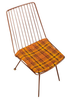 Steel Retro Chair w/ Attached Tartan Cushion (H:83cm x W: 42cm x D: 52cm)