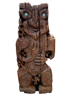 Maori Carving #40 Weathered Look (H: 1.8m x L: 0.8 x W: 0.13m {0.5m with stand out})