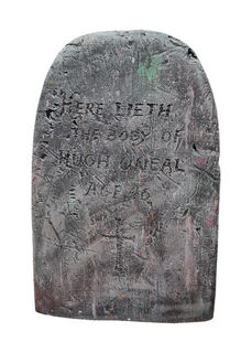 Gravestone Small #36 - Rounded Top w/ ‘Here Lieth’ (H: 0.64m x W: 0.46m x D: 0.13m)