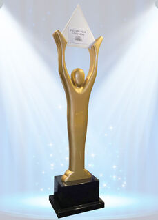 Gold Award Statue Holding Sign (H: 3.1m inc sign W: 0.7m x D: 0.5m. w/out sign H: 2.5m)