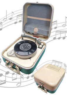 Portable Dreco Record Player Small, Teal & White  (H: 16cm x L: 25cm x W: 34cm - When closed)