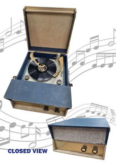 Portable Manhattan Record Player Large, Blue & Cream  (H: 21cm x L: 39cm x W: 49cm - When closed)