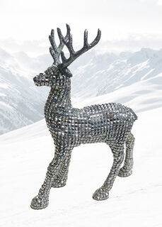 Reindeer Ornament Silver Small w/ Diamantes (H: 32cm x L: 22cm x W: 8cm)