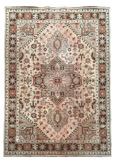 Afghan Rug #659 - Cream, Red, Black (2m x 1.4m)