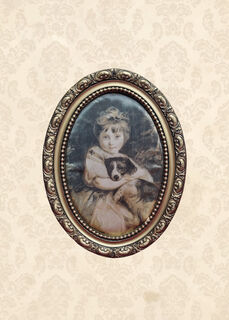 Oval Silk Portrait - Girl With Dog - Framed (H: 30cm x W: 23cm)