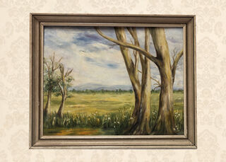 Oil painting Of Trees By Della Bremner w/ Frame (H: 42cm x W: 52cm)