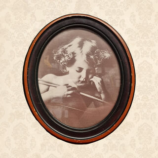 Portrait Sepia Cupid Asleep Oval Framed (H: 36cm x W: 31cm)