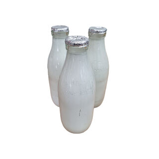 Milk / Cream Bottles Glass - Full w/ Silver Top (H: 21cm x Dia: 7cm)