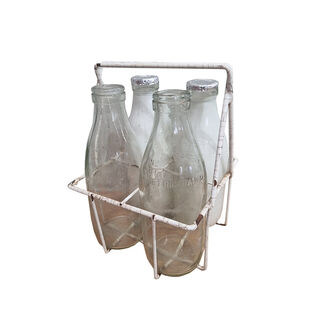 Milk / Cream Bottles Glass Holder 4 Pack w/ Bottles (H: 24cm x L: 18cm  x W: 18cm)