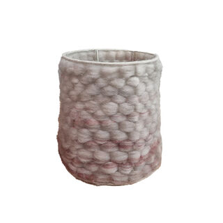 Standing Lamp Shade #15 - Drum Shape White & Red Woven Fibre  (H: 30cm x Top: 26cm x Bottom: 33cm)