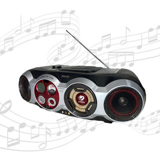 Radio CD Player #2 Phillips 2000’s Silver/Black/Red - Working (H: 19cm x L: 58cm x W: 30cm)
