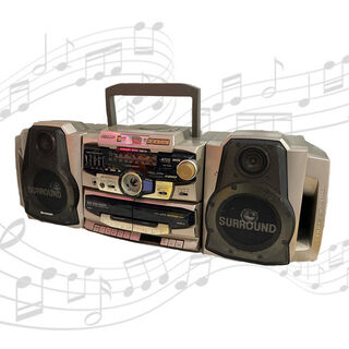 Radio CD Player #3 Sharp 2000’s Grey (H: 26.5cm x L: 77cm x W: 25cm)