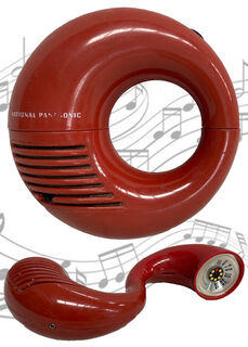 Radio Small #12 National Panasonic Round Radio 70’s Red (H: 7cm x L: 28.5cm x Dia When Closed: 15cm)