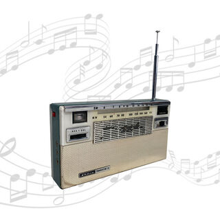 Radio Small #15 Sharp Transistor 60’s Cream, Teal & Chrome (H: 12cm x L: 22.5cm x D: 5cm)