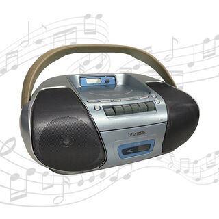 Radio Boom Box #7 Panasonic 00’s CD/Tape Player Sliver & Blue (H: 14cm x L: 43cm x W: 28cm)