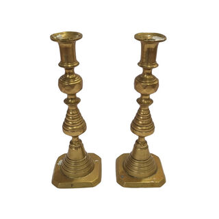 Brass Candlesticks Pair #2 - Medium (H :25cm x W: 8cm x L: 8cm)