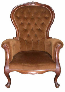 Armchair #19 Victorian Buttoned Brown Velvet (H: 100cm x W:75cm x D: 75cm)