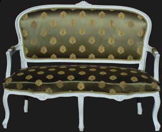 Louis XV1 Sofa #09 Gold Brocade w White Frame (L: 1.26m x H: 0.90m)
