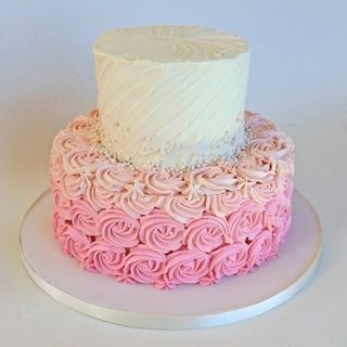 White & Pink Ombre Rosette Cake
