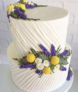 Floral Ridged Wedding Cake