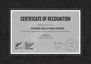 Vitamin Solutions Certificate of Recognition
