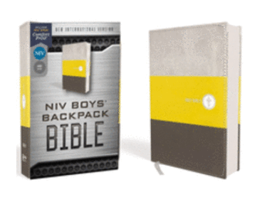 NIV Boys' Backpack Bible, Compact, Leathersoft, Yellow/Gray, Red Letter Edition, Comfort Print