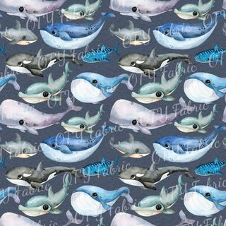 Sea creatures on denim marle