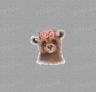 Grey Marle Cute Animal Panel - Floral Bear