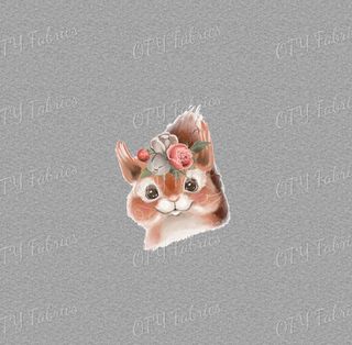 Grey Marle Cute Animal Panel - Floral Squirrel